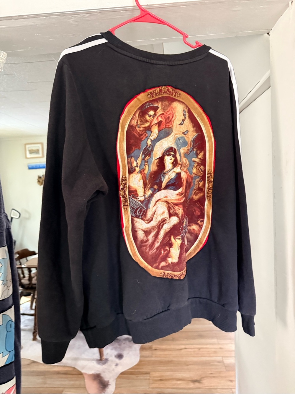 Black Adidas Striped Sweatshirt with Boombox Angels - One of a kind